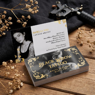 Gothic Black Tattoo Ink Artist Typography Photo Foil Business Cards