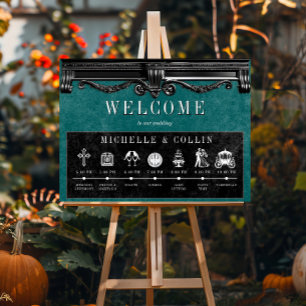 Gothic Black & Teal Order of Events Wedding Poster