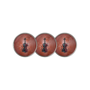 Gothic black violin with red roses  golf ball marker