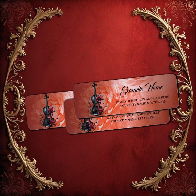 Gothic black violin with red roses label (Creator Uploaded)