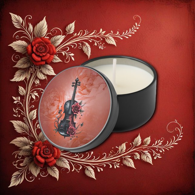 Gothic black violin with red roses mini candle favors (Creator Uploaded)