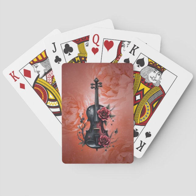Gothic black violin with red roses  poker cards (Back)