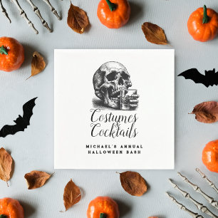 Gothic Black Whiskey and Skull Halloween Party Napkins