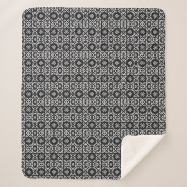Gothic black white 8 pointed star geometric sherpa blanket (Front)