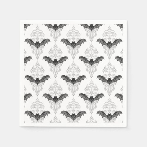 Gothic black white bats pattern napkins