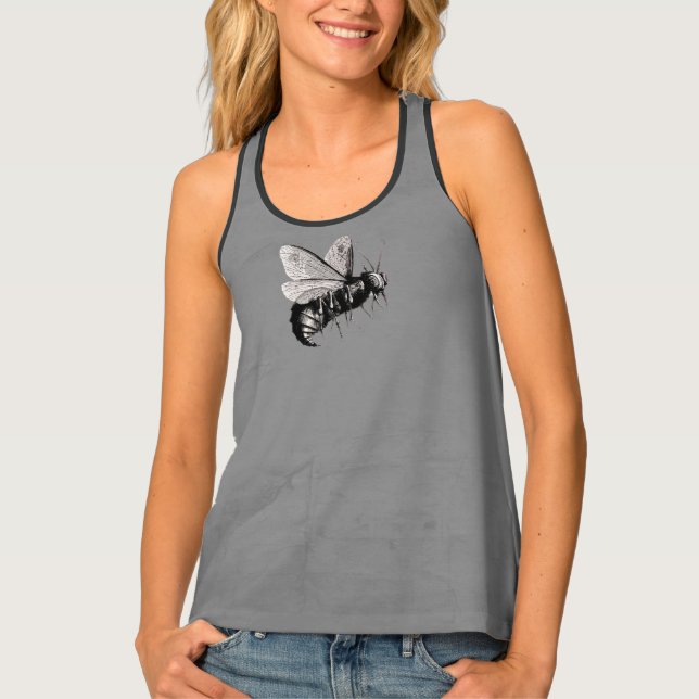 Gothic Black White Big Bee Skull Cross Bones Tank Top (Front)