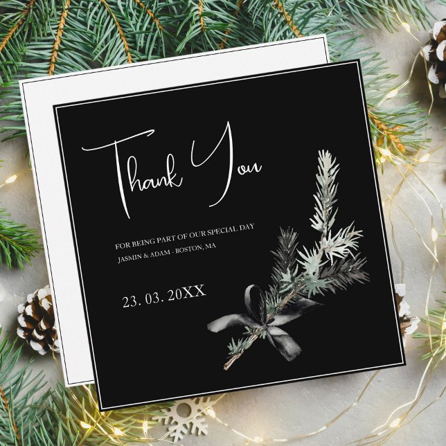 Gothic Black White Christmas Branch Wedding Thank You Card (Creator Uploaded)
