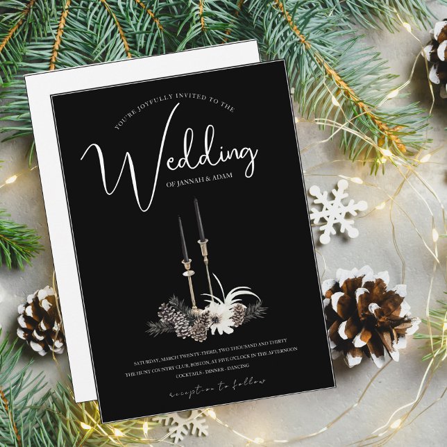 Gothic Black White Christmas Candles Wedding Invitation (Creator Uploaded)