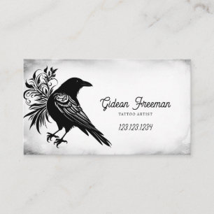 Gothic Black & White Crow Tattoo Artist Business Card