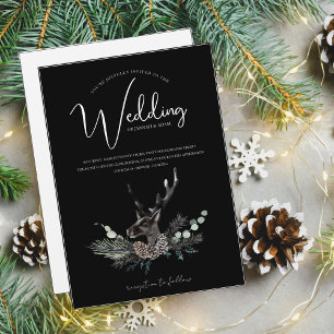 Gothic Black White Deer Christmas Wedding Invitation