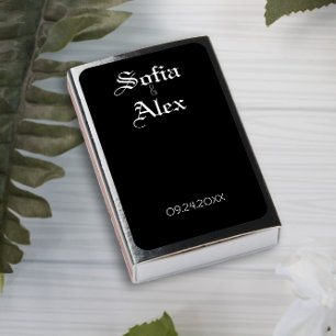 Gothic black white elegant typography wedding matchboxes