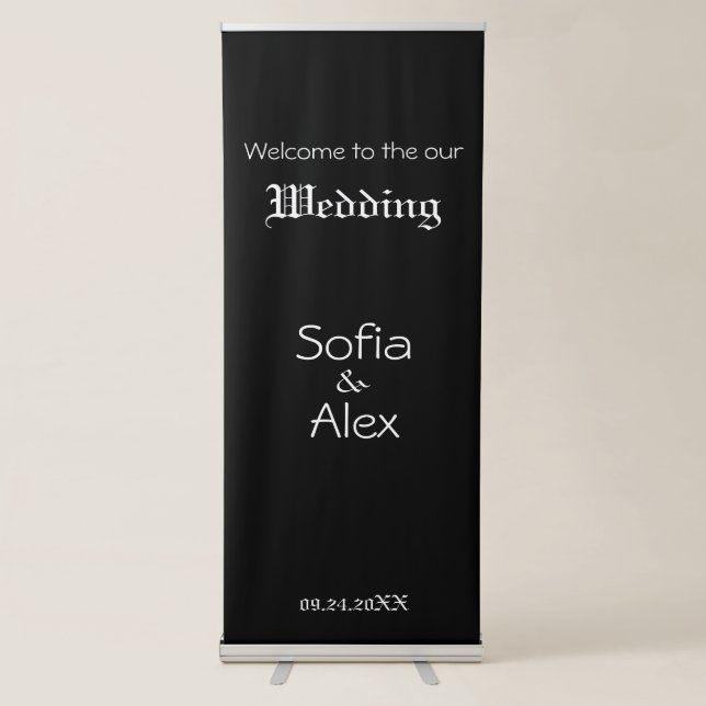 Gothic black white elegant typography wedding  retractable banner (Front)