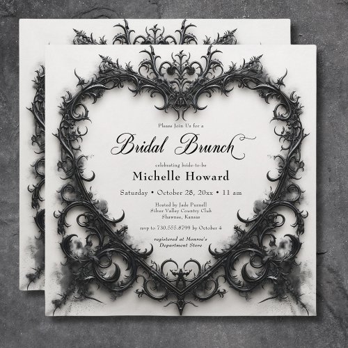 Gothic Black  White Filigree Heart Bridal Brunch Invitation