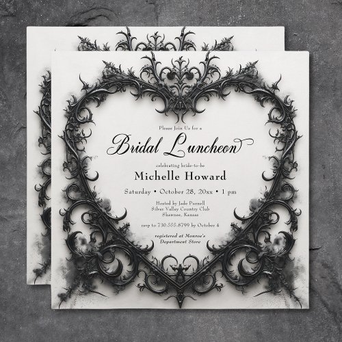 Gothic Black  White Filigree Heart Bridal Lunch Invitation