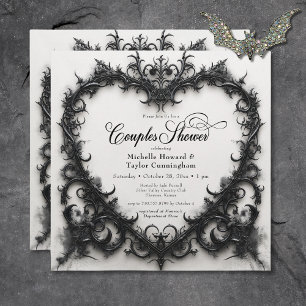 Gothic Black & White Filigree Heart Couples Shower Invitation
