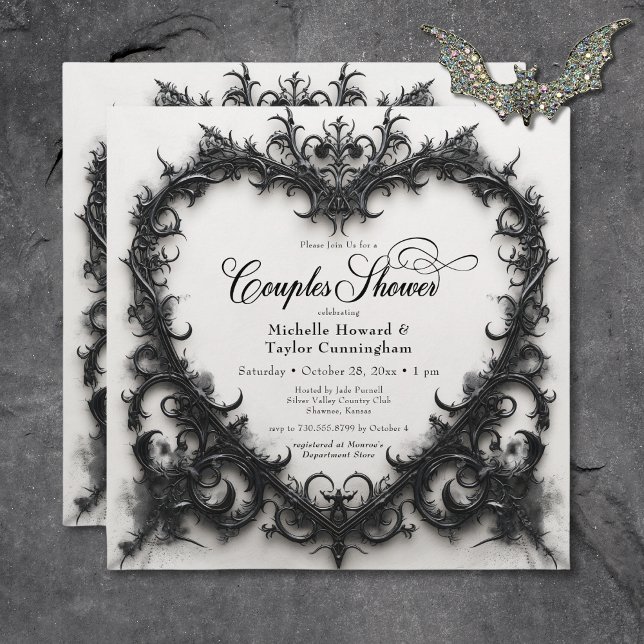 Gothic Black & White Filigree Heart Couples Shower Invitation (Gothic Black & White Filigree Heart Couples Shower Invitation)