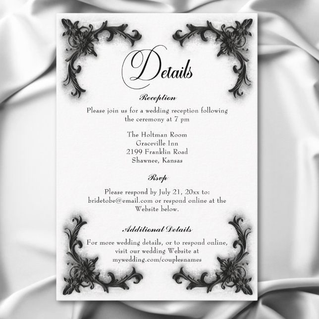 Gothic Black & White Filigree Heart Details Enclosure Card (Gothic Black & White Filigree Heart Details Enclosure Card)