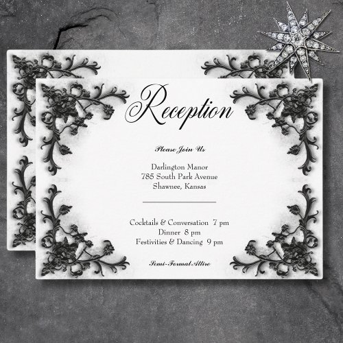 Gothic Black  White Filigree Heart Reception Enclosure Card