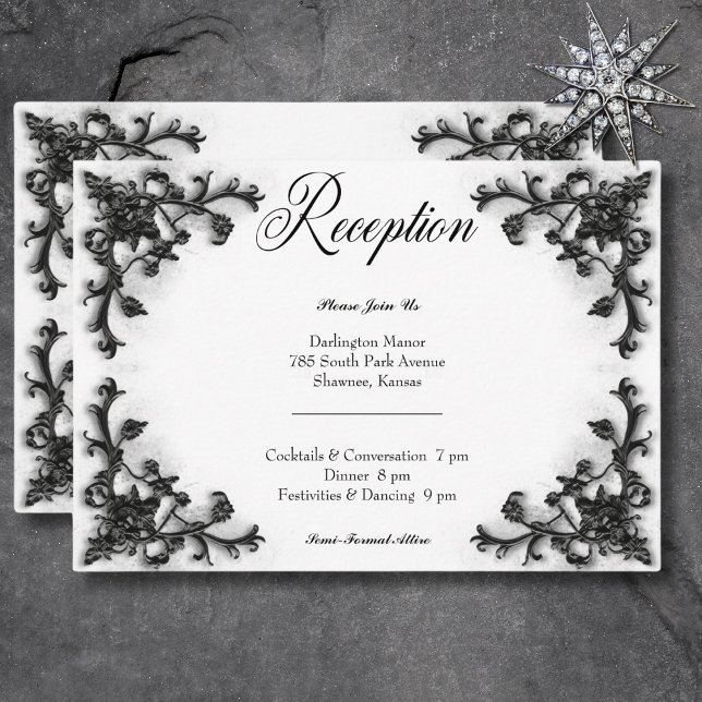 Gothic Black & White Filigree Heart Reception Enclosure Card (Gothic Black & White Filigree Heart Reception Enclosure Card)