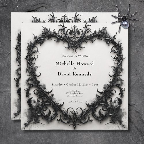 Gothic Black  White Filigree Heart Wedding Invitation