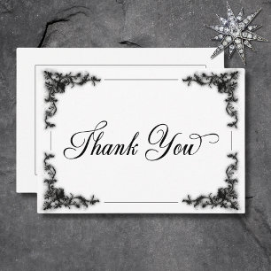 Gothic Black & White Filigree Heart Wedding Thank You Card