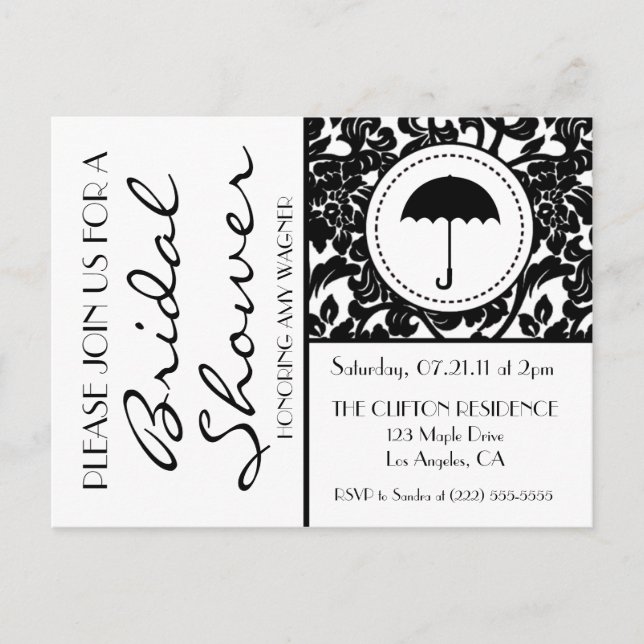 Gothic Black & White Flourish Bridal Shower Invite (Front)
