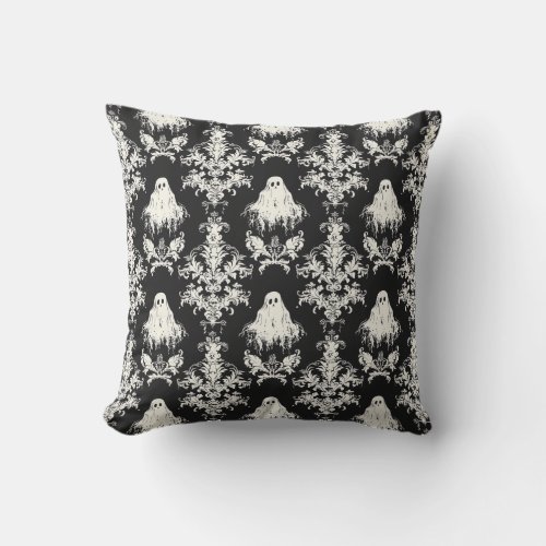 Gothic black white ghost pattern outdoor pillow