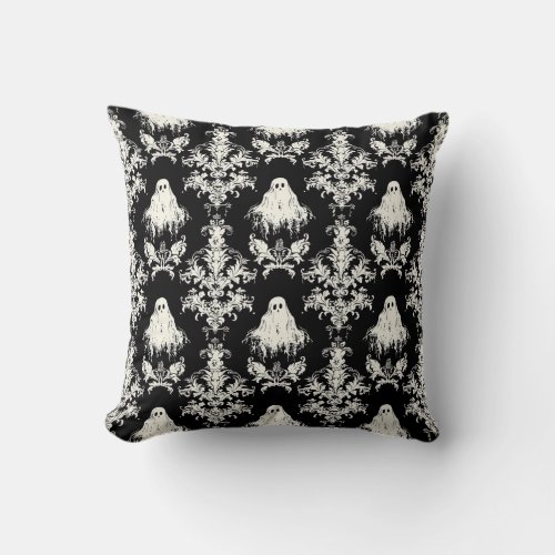 Gothic black white ghost pattern throw pillow
