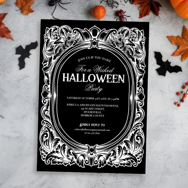 Gothic Black White Halloween Party Invitation (Creator Uploaded)