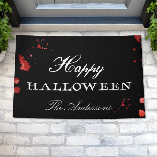 Gothic Black & White Happy Halloween Personalized Doormat
