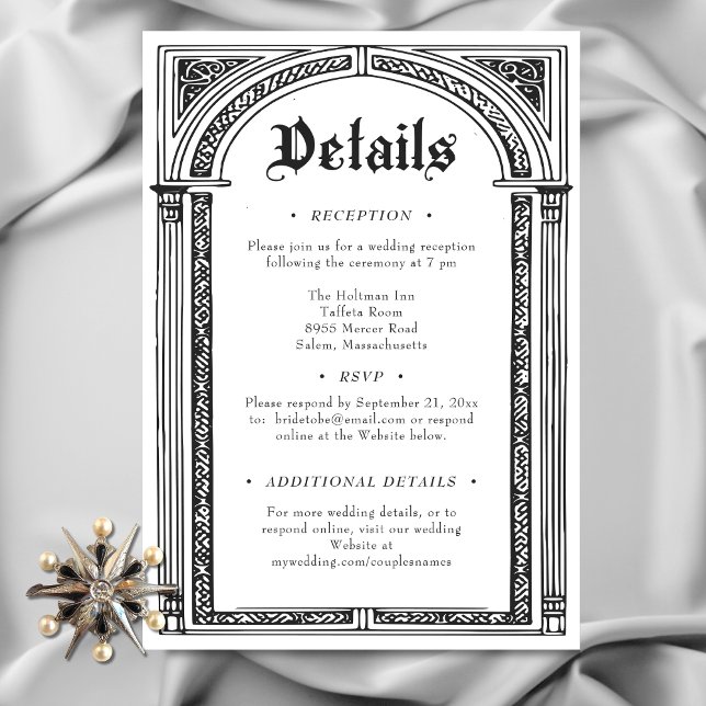Gothic Black White Medieval Until Death Wedding Enclosure Card (Gothic Black White Medieval Until Death Wedding Details Enclosure Card)