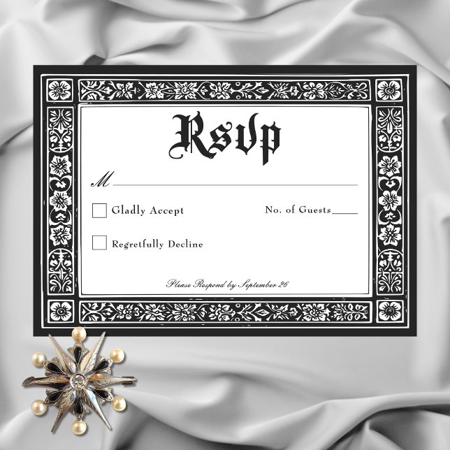 Gothic Black White Medieval Until Death Wedding RSVP Card (Gothic Black White Medieval Until Death Wedding RSVP)
