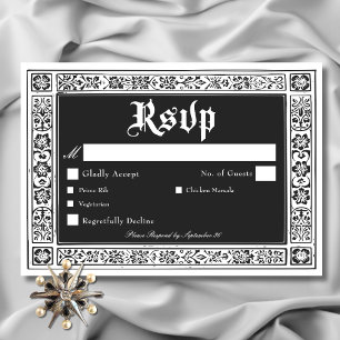 Gothic Black White Medieval Until Death Wedding RSVP Card