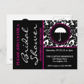 Gothic Black & White/Pink Flourish Bridal Shower Invitation Postcard (Front/Back)