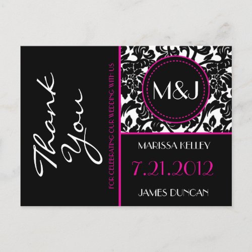 Gothic Black  WhitePink Flourish Thank You Postcard