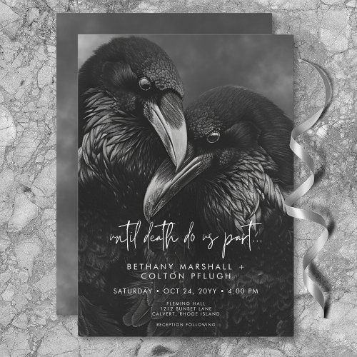 Gothic Black  White Raven Embrace Wedding Invitation