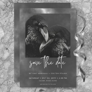 Gothic Black & White Raven Embrace Wedding Save The Date
