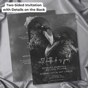 Gothic Black White Raven Embrace Wedding Two Sided Invitation