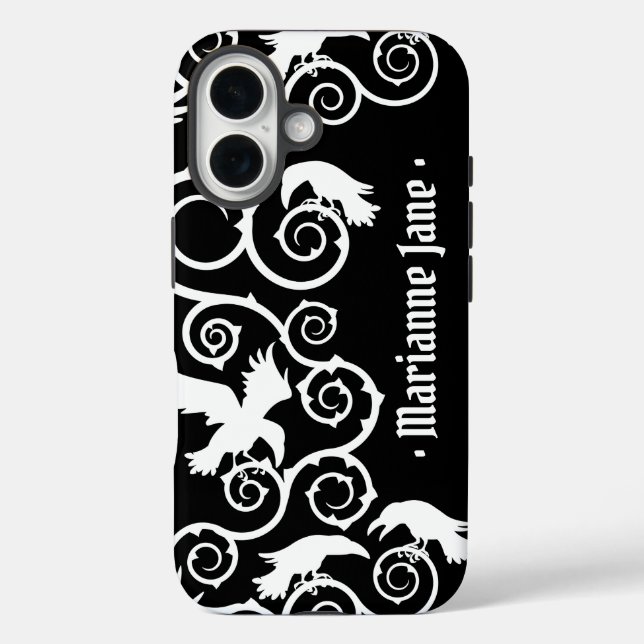 Gothic Black White Silhouette Raven Thorn Witchy Case-Mate iPhone Case (Back)
