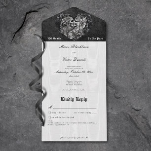 Gothic Black & White Skeleton Couple Details All In One Invitation