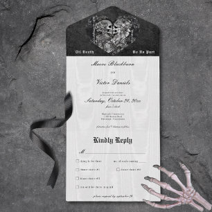 Gothic Black & White Skeleton Couple Dinner All In One Invitation