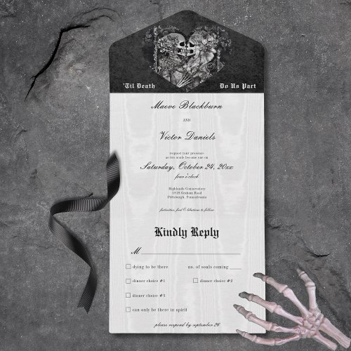 Gothic Black  White Skeleton Couple Dinner All In One Invitation