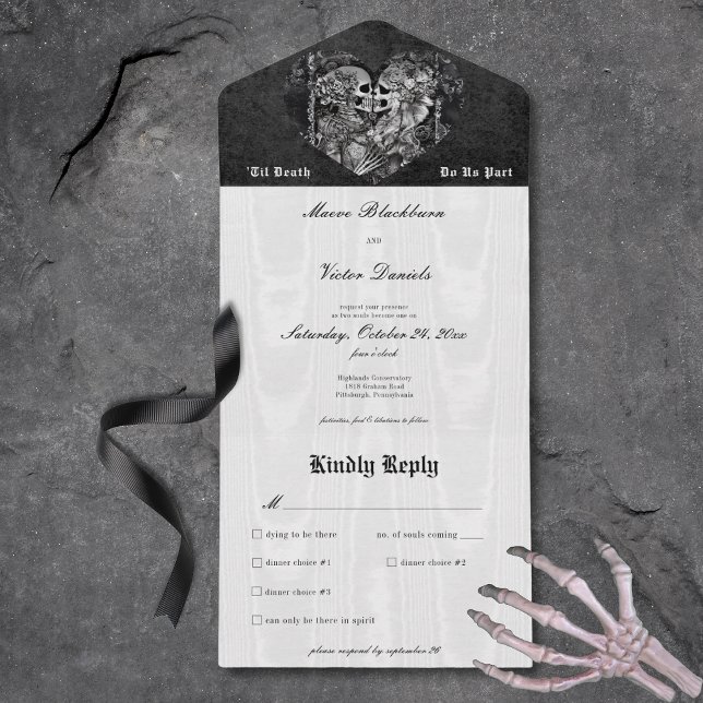 Gothic Black & White Skeleton Couple Dinner All In One Invitation (Gothic Black & White Skeleton Couple Dinner All In One Invitation)