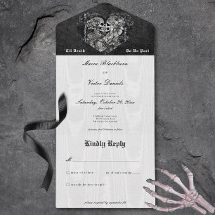 Gothic Black & White Skeleton Couple No Dinner All In One Invitation