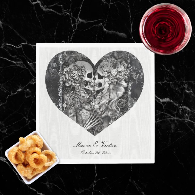 Gothic Black & White Skeleton Couple Wedding Napkins (Gothic Black & White Skeleton Couple Wedding Napkins)