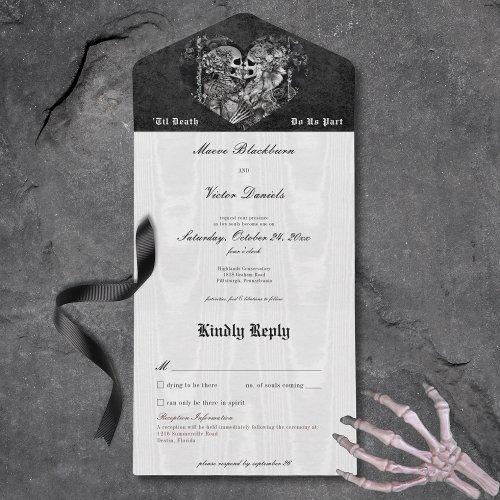 Gothic Black  White Skeleton Couple with Details All In One Invitation