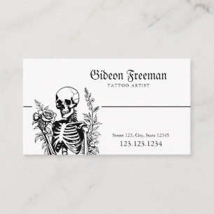 Gothic Black & White Skeleton Tattoo Artist Business Card