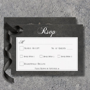 Gothic Black & White Skulls & Heart Wedding Dinner RSVP Card