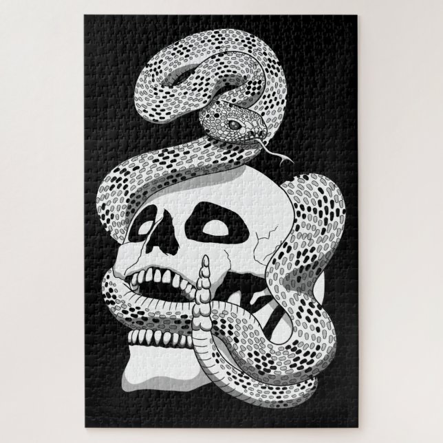 Gothic Black & White Snake and Skull Dark Art Jigsaw Puzzle (Vertical)