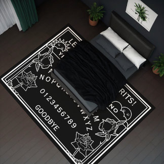 Gothic Black White Spirit Board Dark Floral Rug
